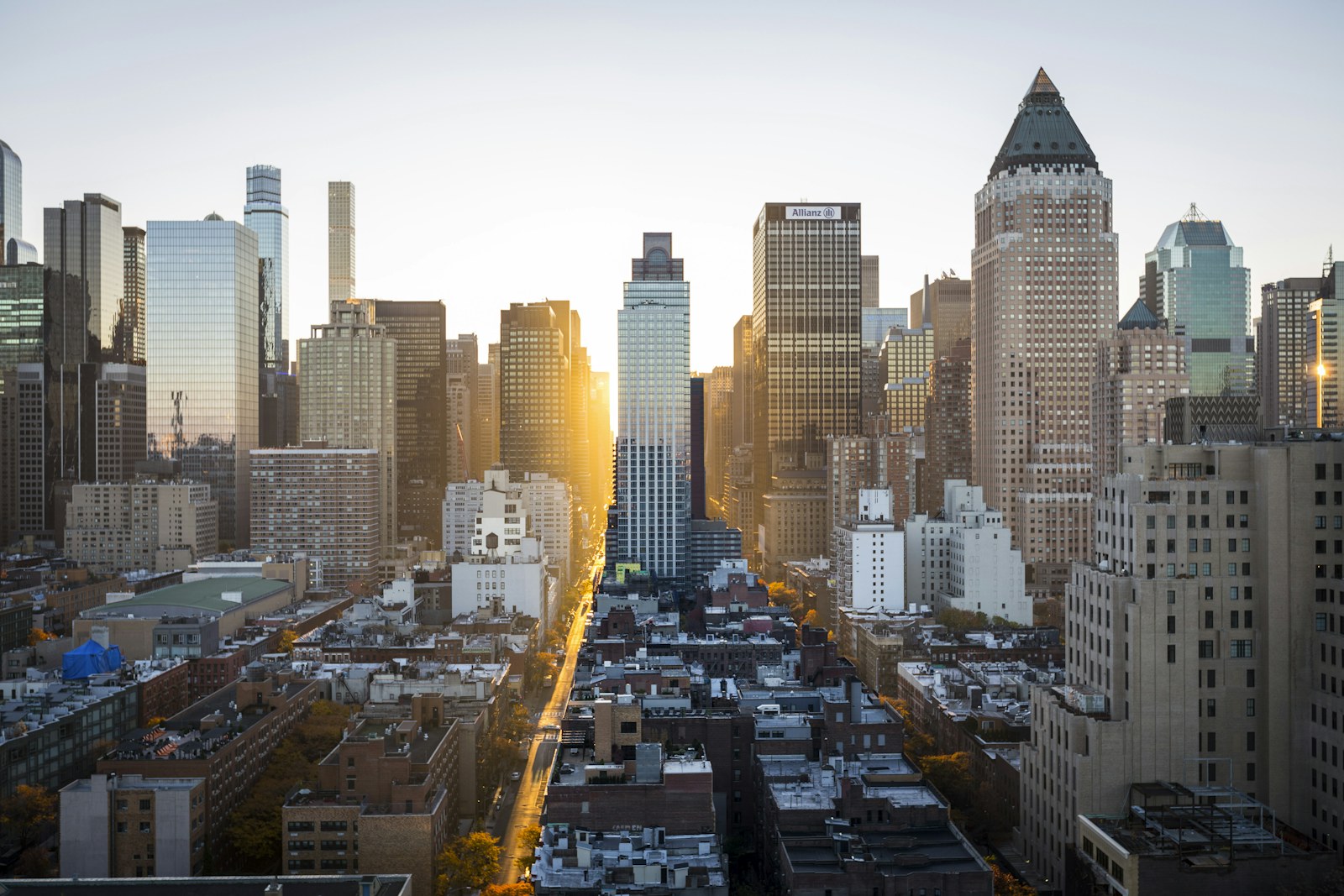Urban skyline at sunrise